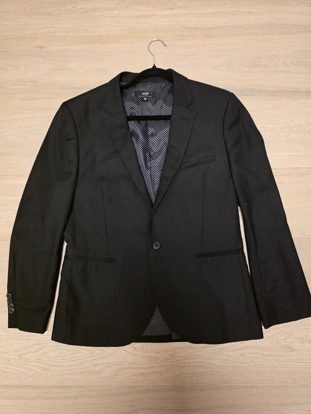 OODJI Black Men's Single-Button Suit Blazer With Roll Up Sleeves US 42R
